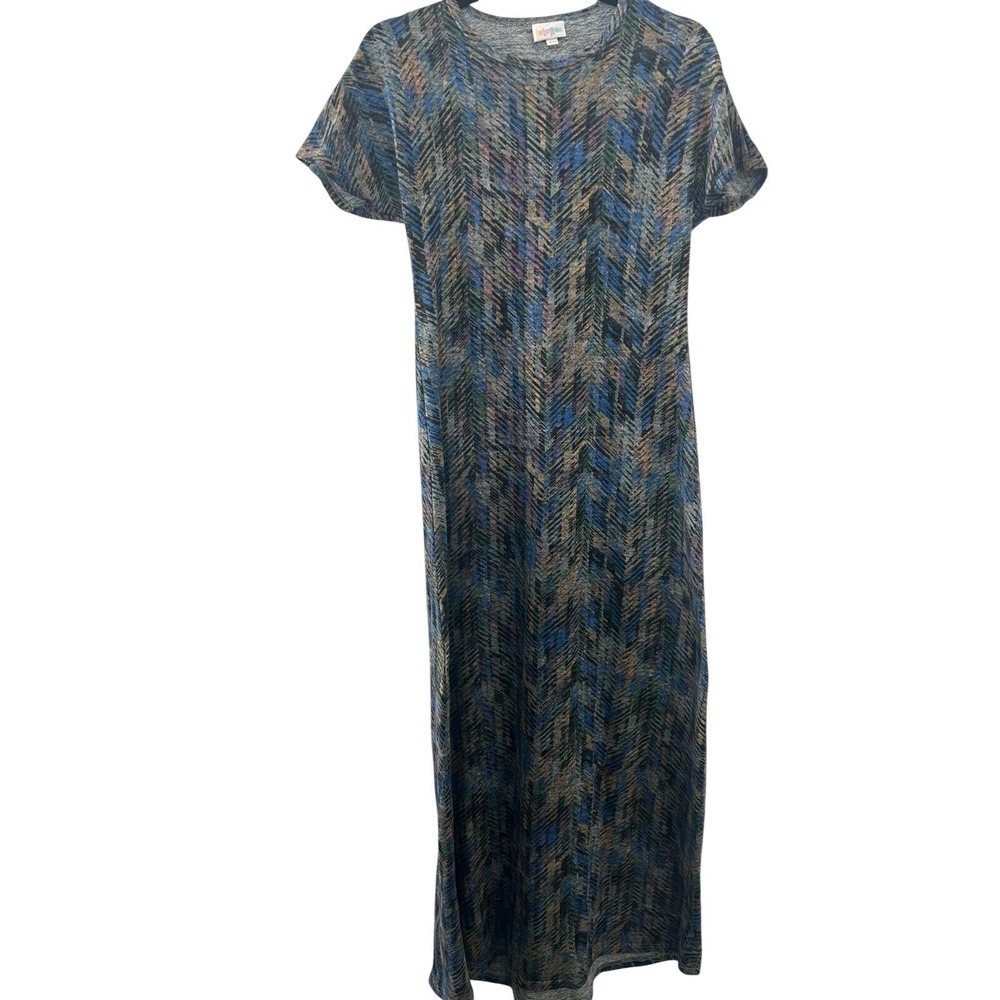 LuLaRoe Maria Dress XXS Multicolor Chevron Herringbone Short Sleeve Maxi Knit